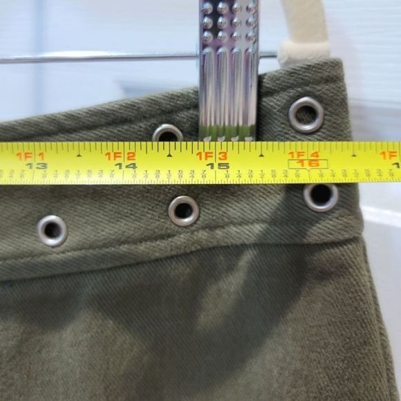 Vintage Ralph by Ralph Lauren Mini Skirt Army Green Cotton Denim Moto Size 12 - Picture 9 of 10